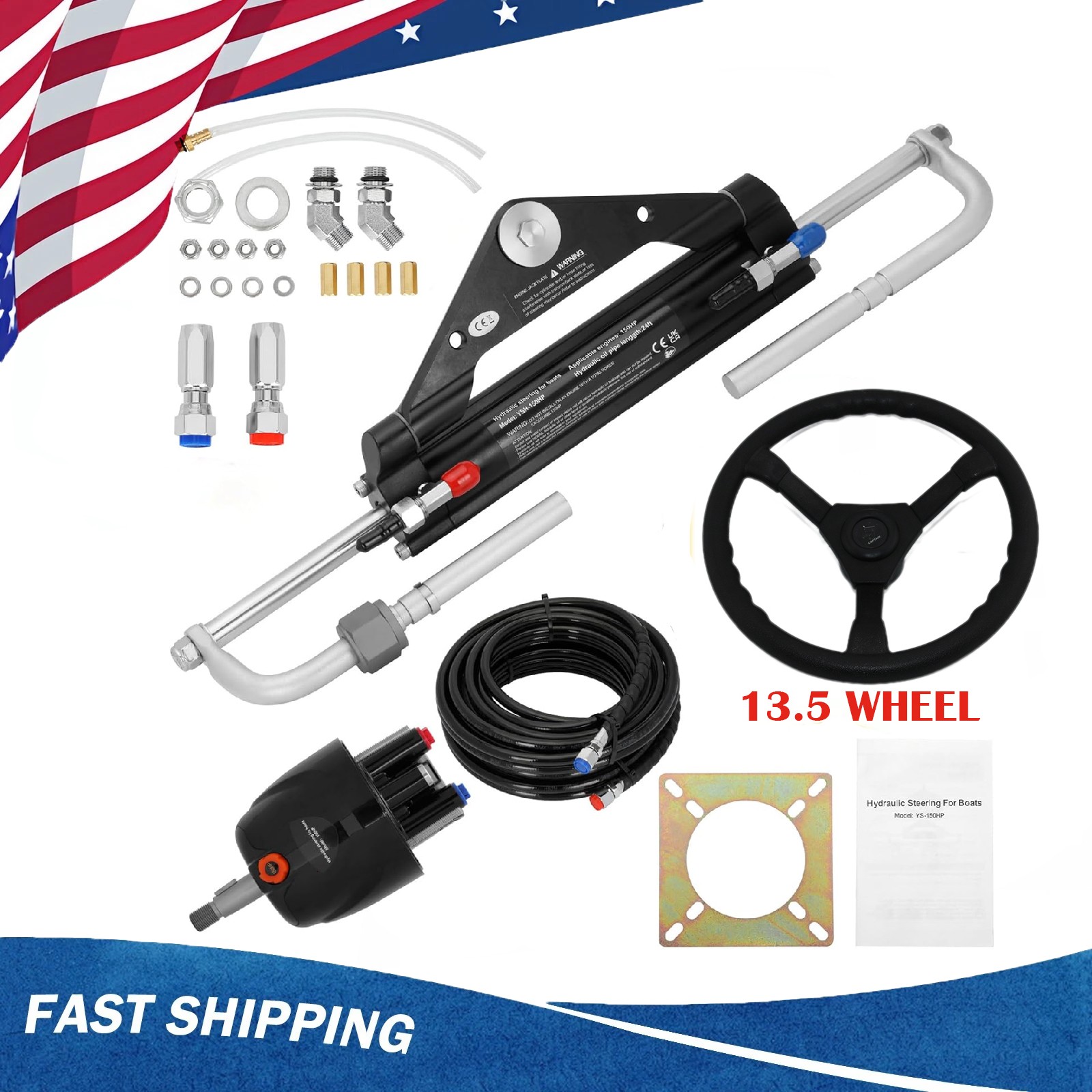 150HP Hydraulic Outboard Steering Kit - Complete Single Engine System Steering