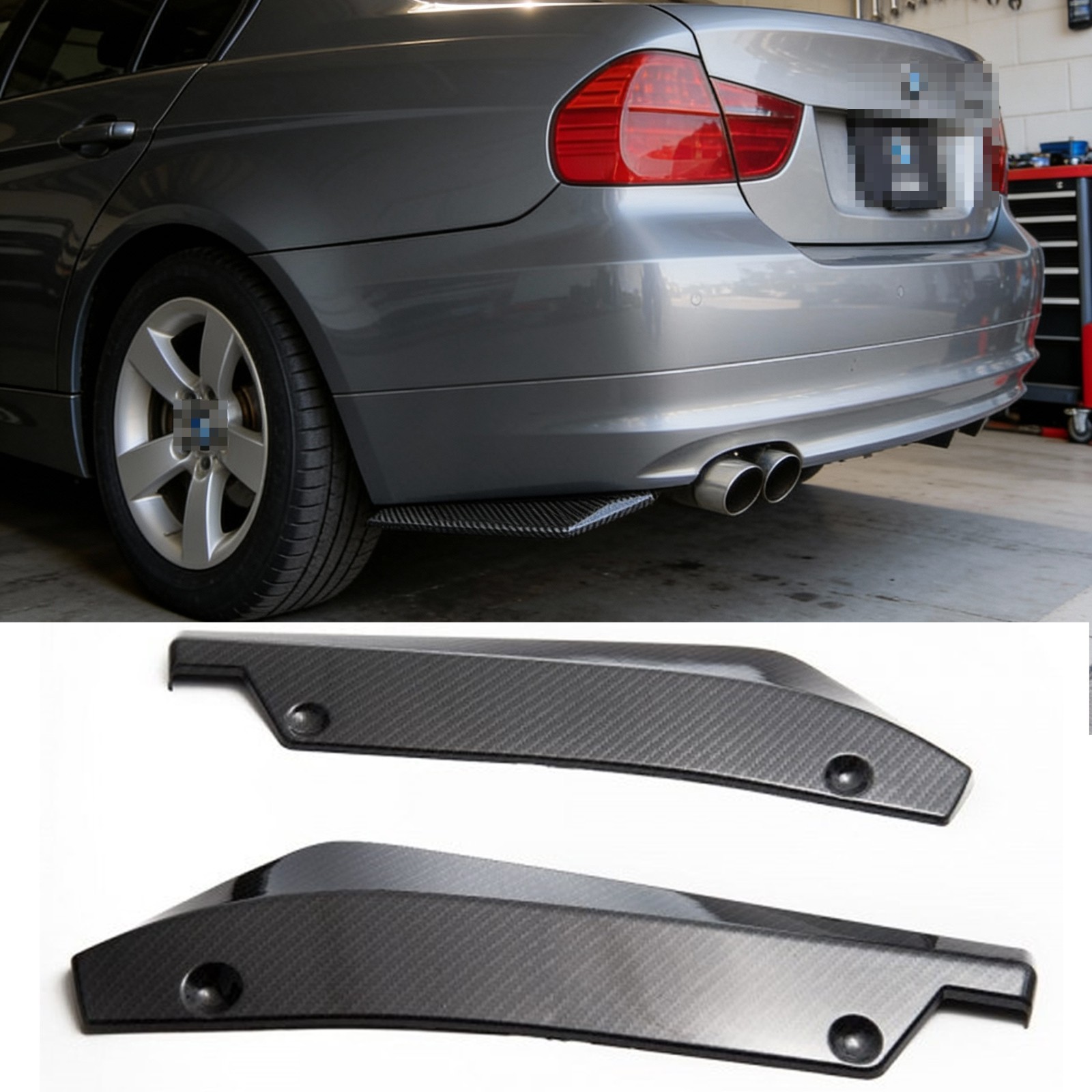 2x Carbon Fiber Style Rear Bumper Side Spats Lip Splitter For BMW E90 323i 325i 2x Carbon Fiber Style Rear Bumper Side Spats Lip Splitter For BMW E90 323i 325i