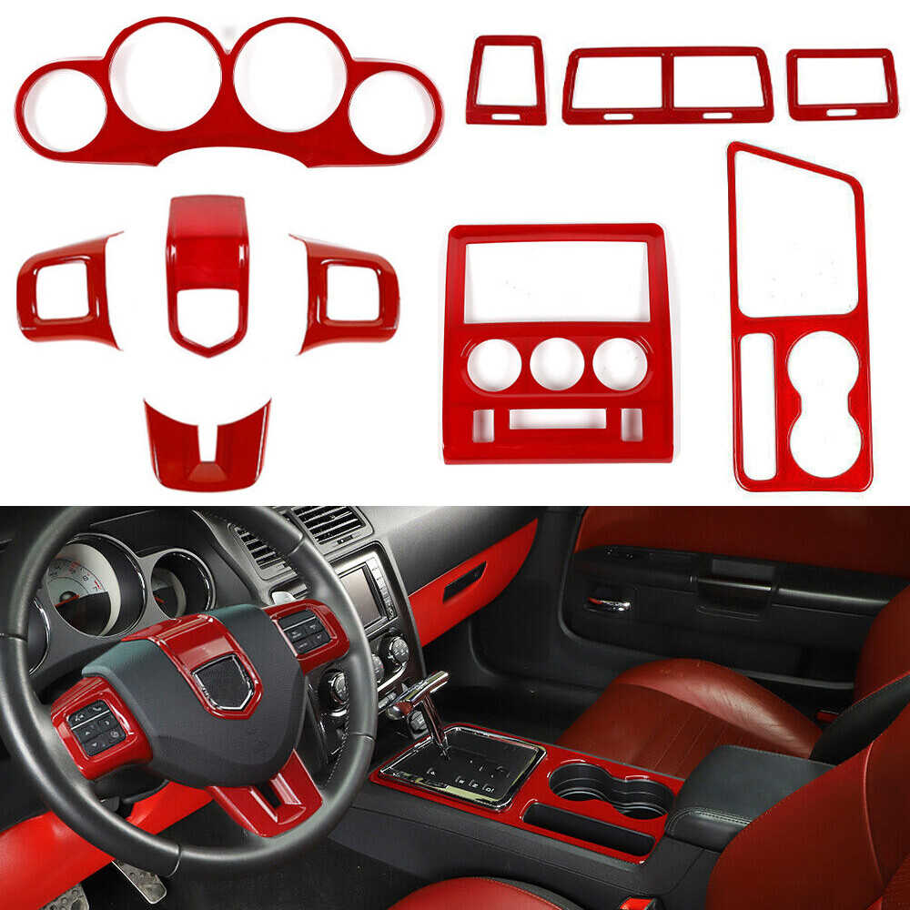 10X Red Full Set Interior Cover Trims Kit For Dodge Challenger 09-14 Accessories