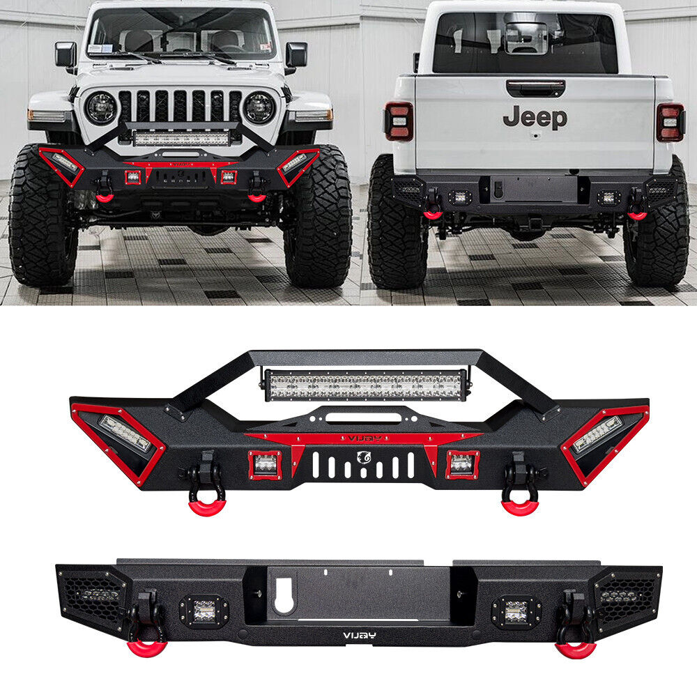 For 2020-2024 Jeep Gladiator JT Front Rear Bumper with Spotlights and D-ring
