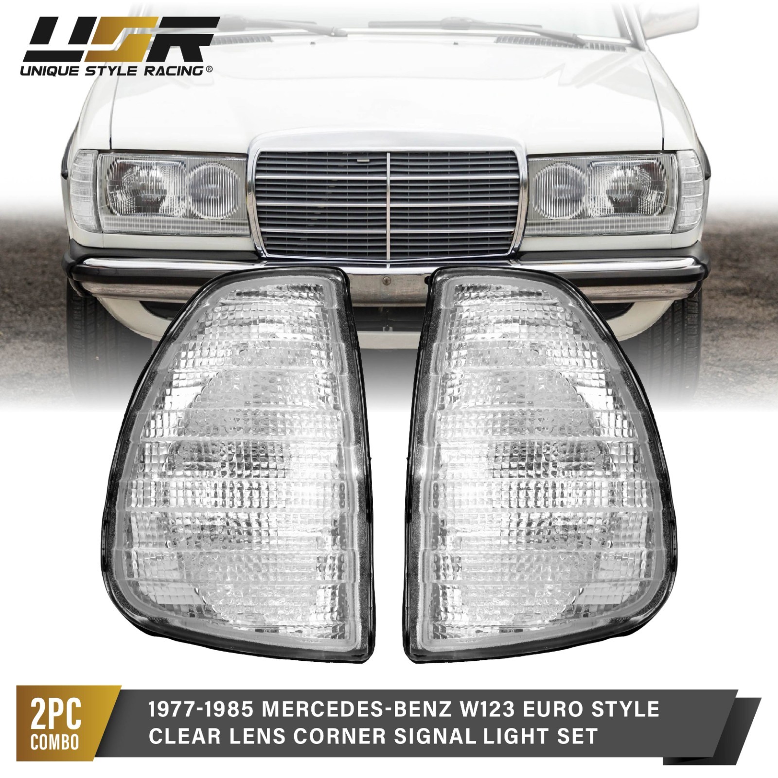 Euro Style Clear Corner Signal Light Pair For 1977-1985 Mercedes Benz W123 300D