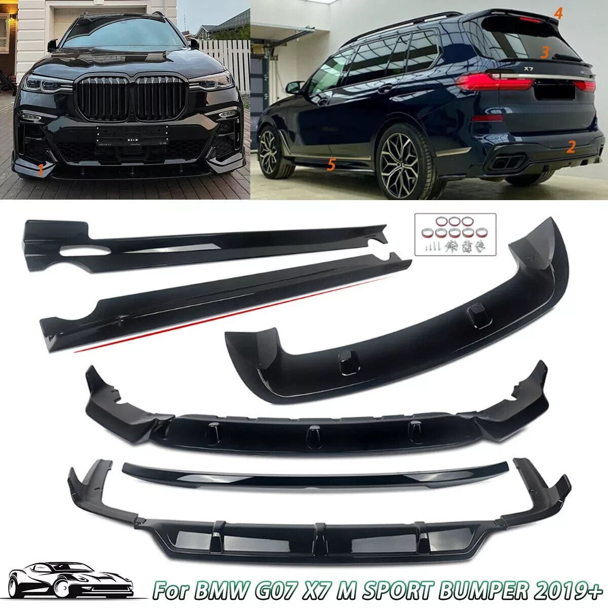 Glossy Black Side Skirts Full Body Kits For BMW X7 G07 M-SPORT 19+ Splitter Lip