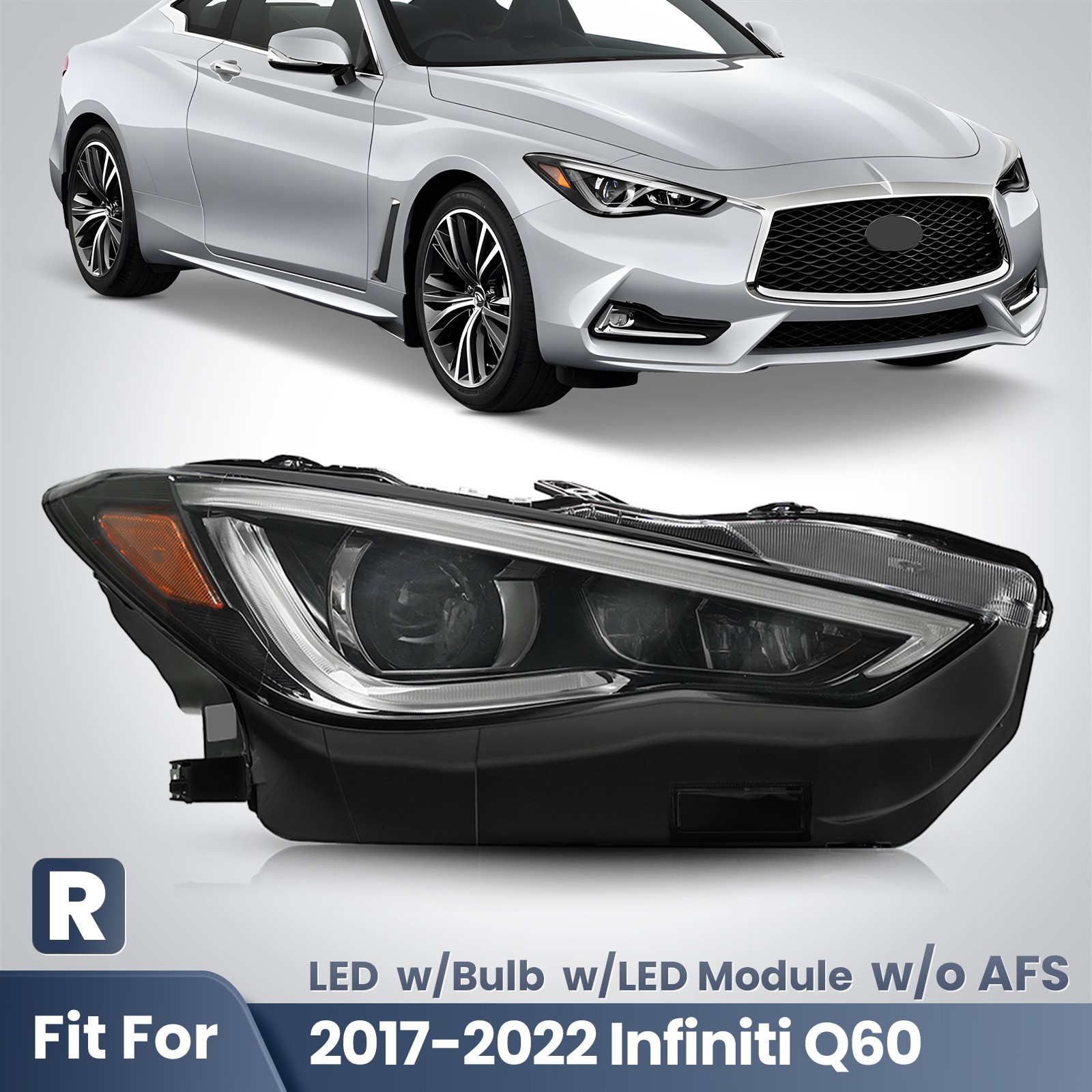 For 2017-2022 Infiniti Q60 LED Headlight w/LED Module w/o AFS Passenger Side