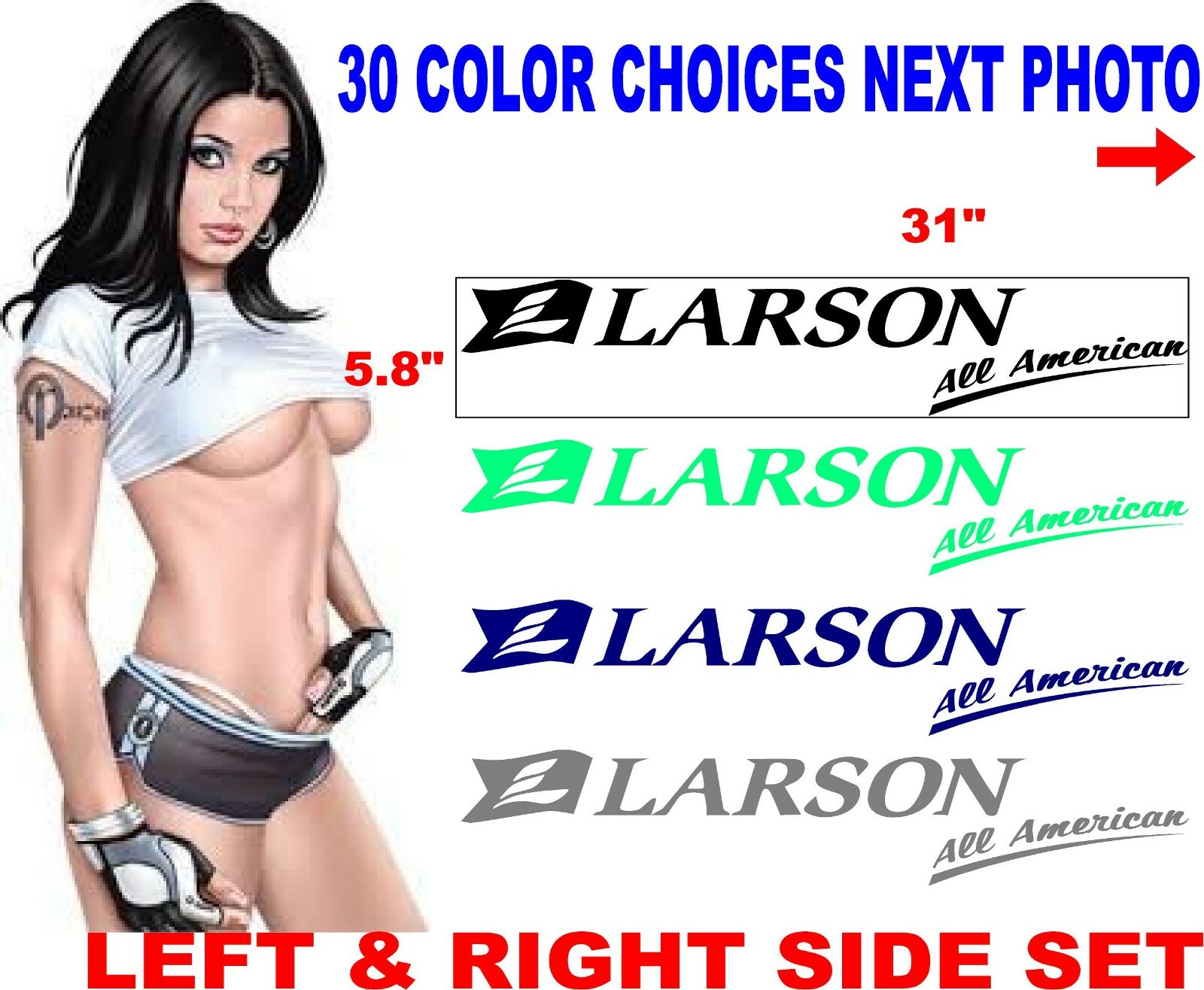LARSON ALL AMERICAN BOAT BOATS DECAL DECALS 30 COLOR CHOICE