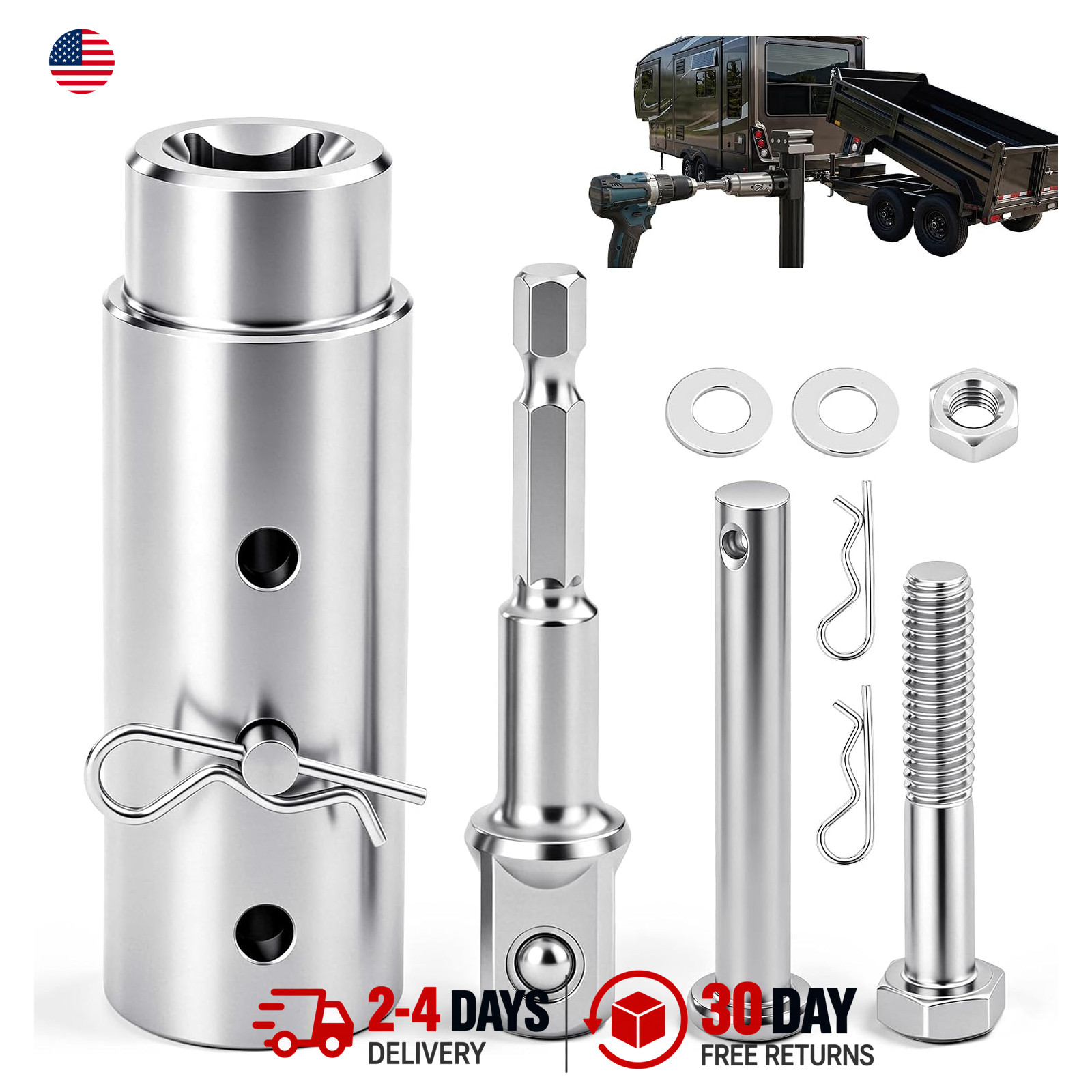 Trailer Jack Drill Adapter for 1 Inch Drive Shaft Heavy Duty Stainless Steel Trailer Jack Drill Adapter for 1 Inch Drive Shaft Heavy Duty Stainless Steel