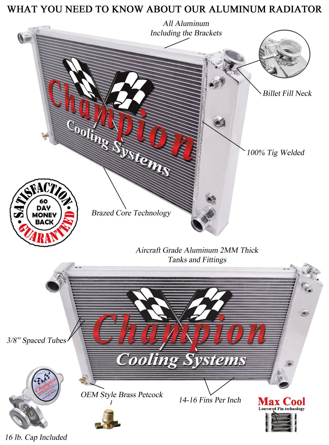 Champion Racing 3 Row Aluminum Radiator For 1970 - 88 Chevy/GM Cars