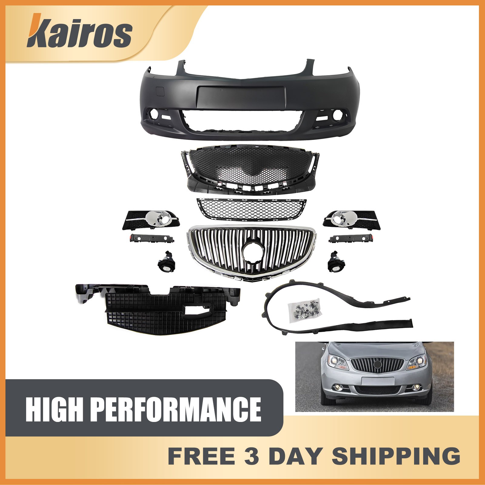 For 12 13 14 15 16 Buick Verano Complete Front Bumper Assembly With Brackets Set