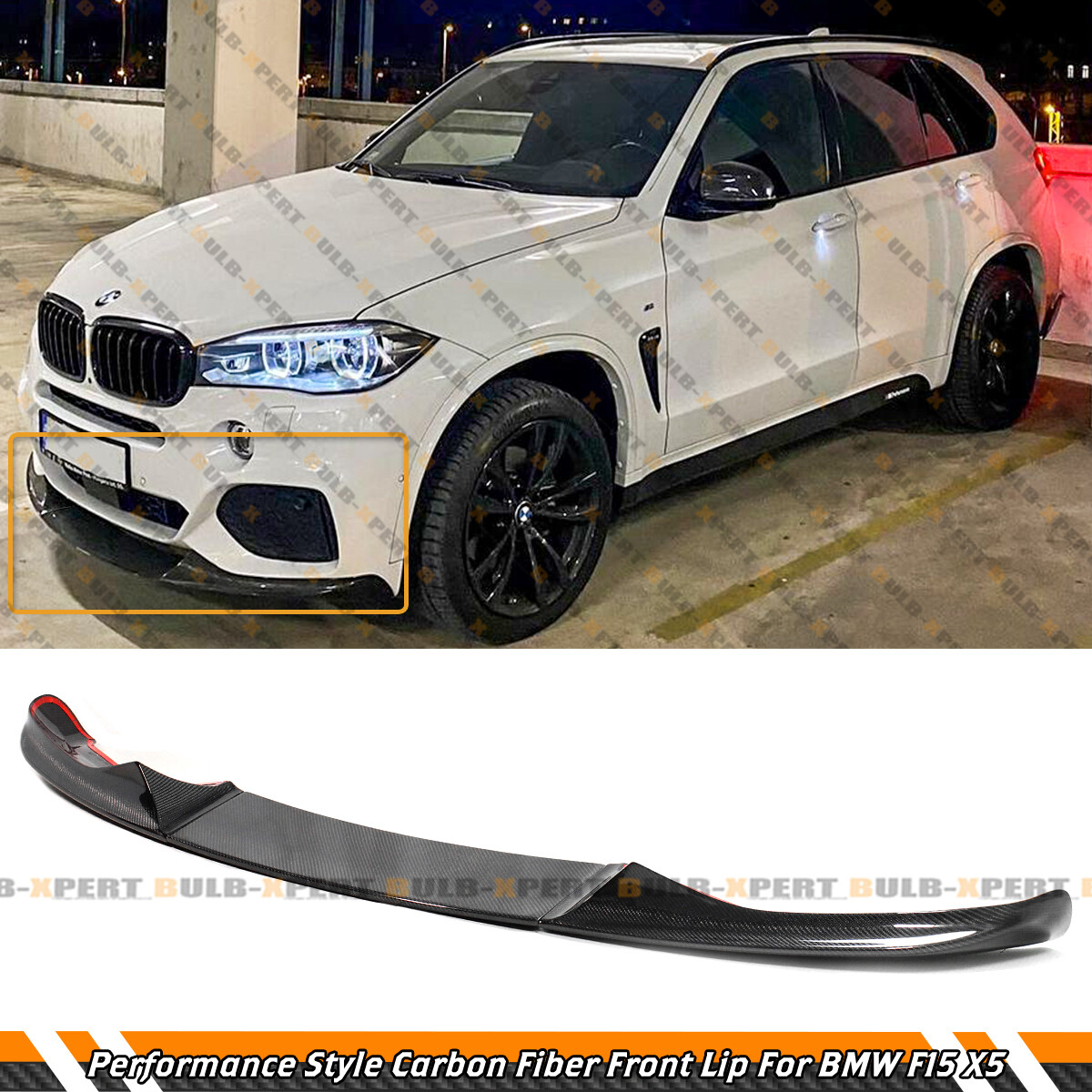 Performance Style Carbon Fiber Front Bumper Lip Kit For 14-18 BMW X5 F15 M Sport