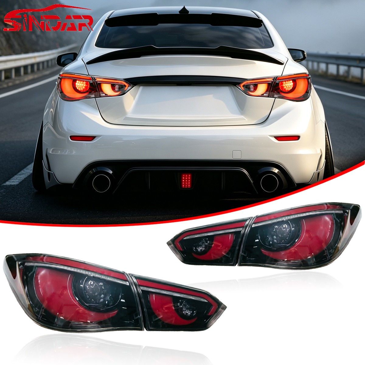 SINDAR LED Tail Lights Rear Brake Lamps For 2014-2017 INFINITI Q50 V37 Smoke Red