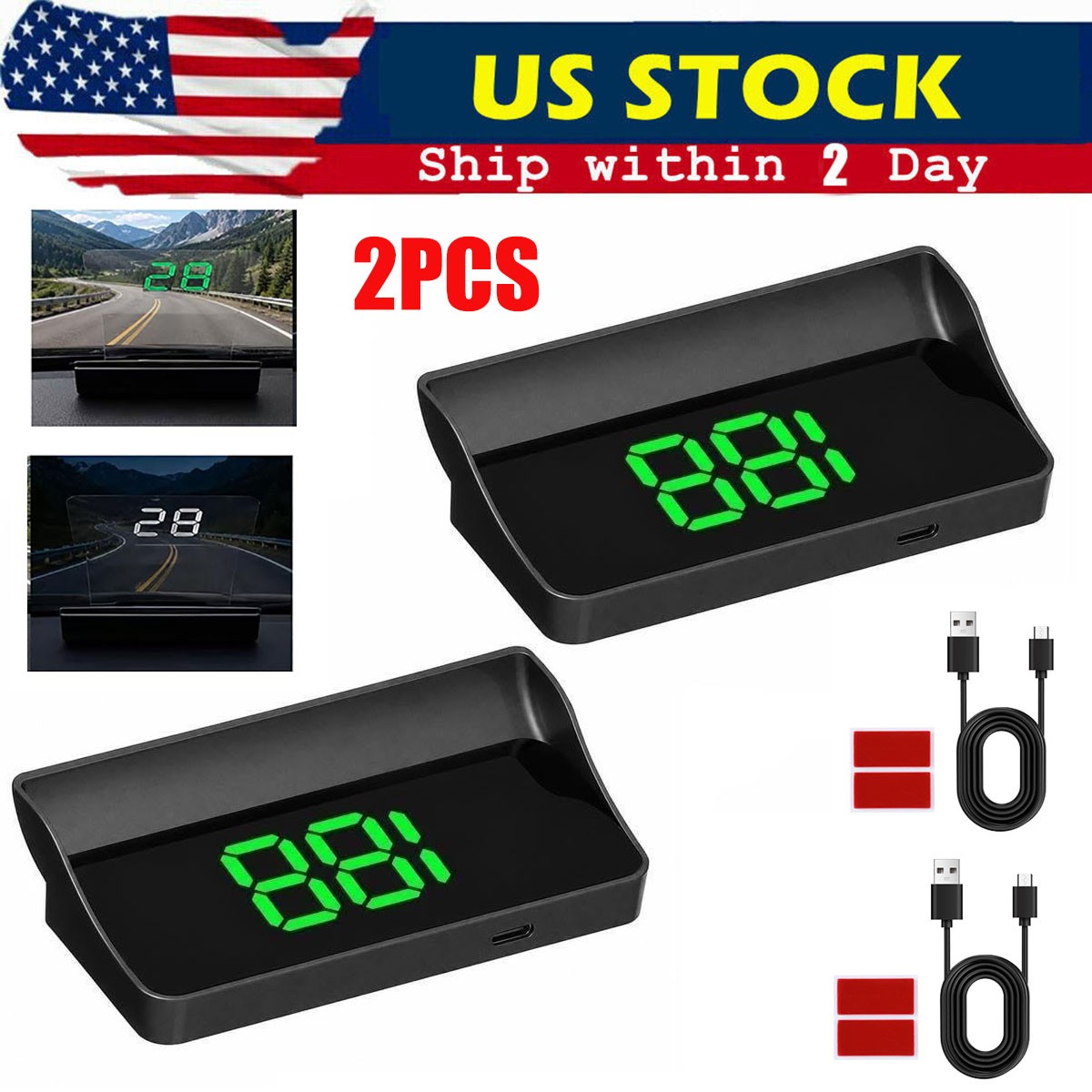 2X Smart in-Car HUD Co-Pilot Windshield Display Speedometer Head up Display