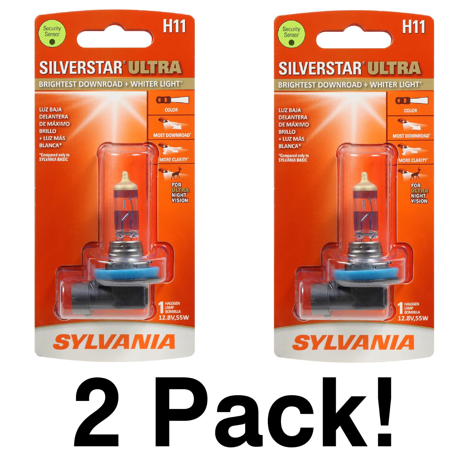 2 Pack Sylvania H11 SilverStar Ultra High Performance Halogen Headlight H11SU.BP