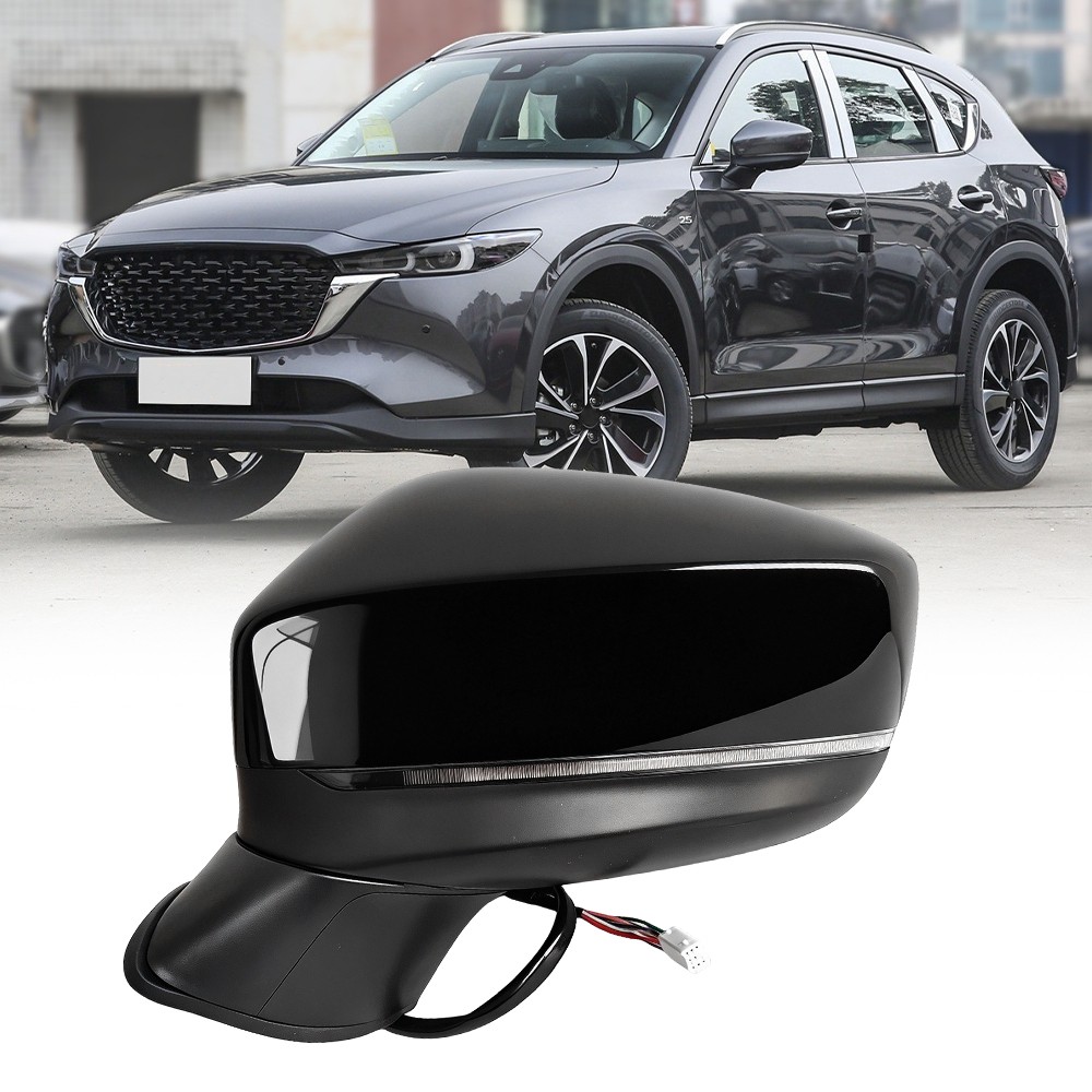 Black Left Mirror Driver Side Mirror For 2017-2022 Mazda CX-5 Blind Spot 7 Pin