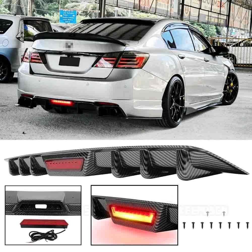 For Honda Accord 2012-2026 Carbon Fiber Rear Bumper Diffuser LED Brake Lights