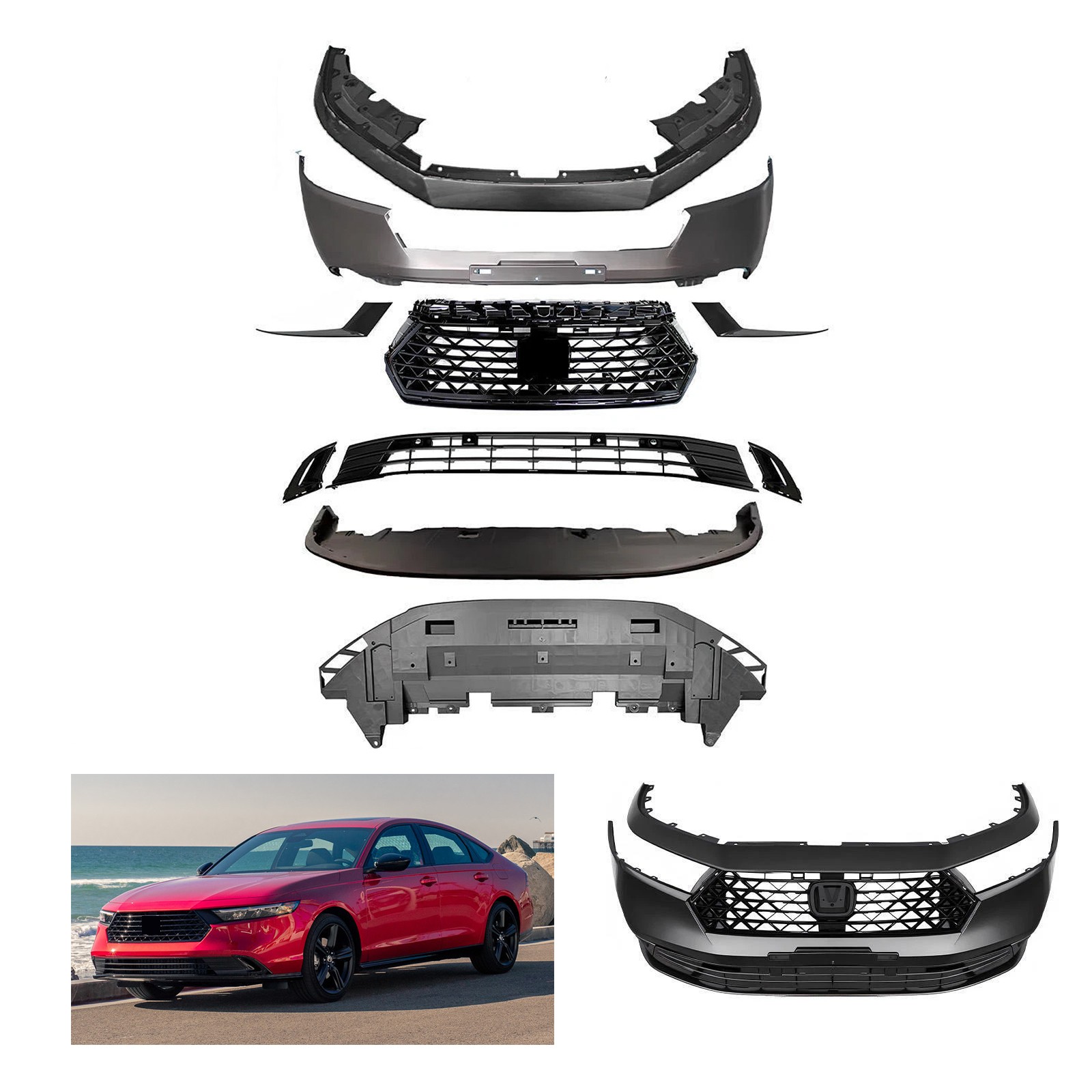 Compatible with 2023-2024 Honda Accord Complete Bumper Cover W/Grille New