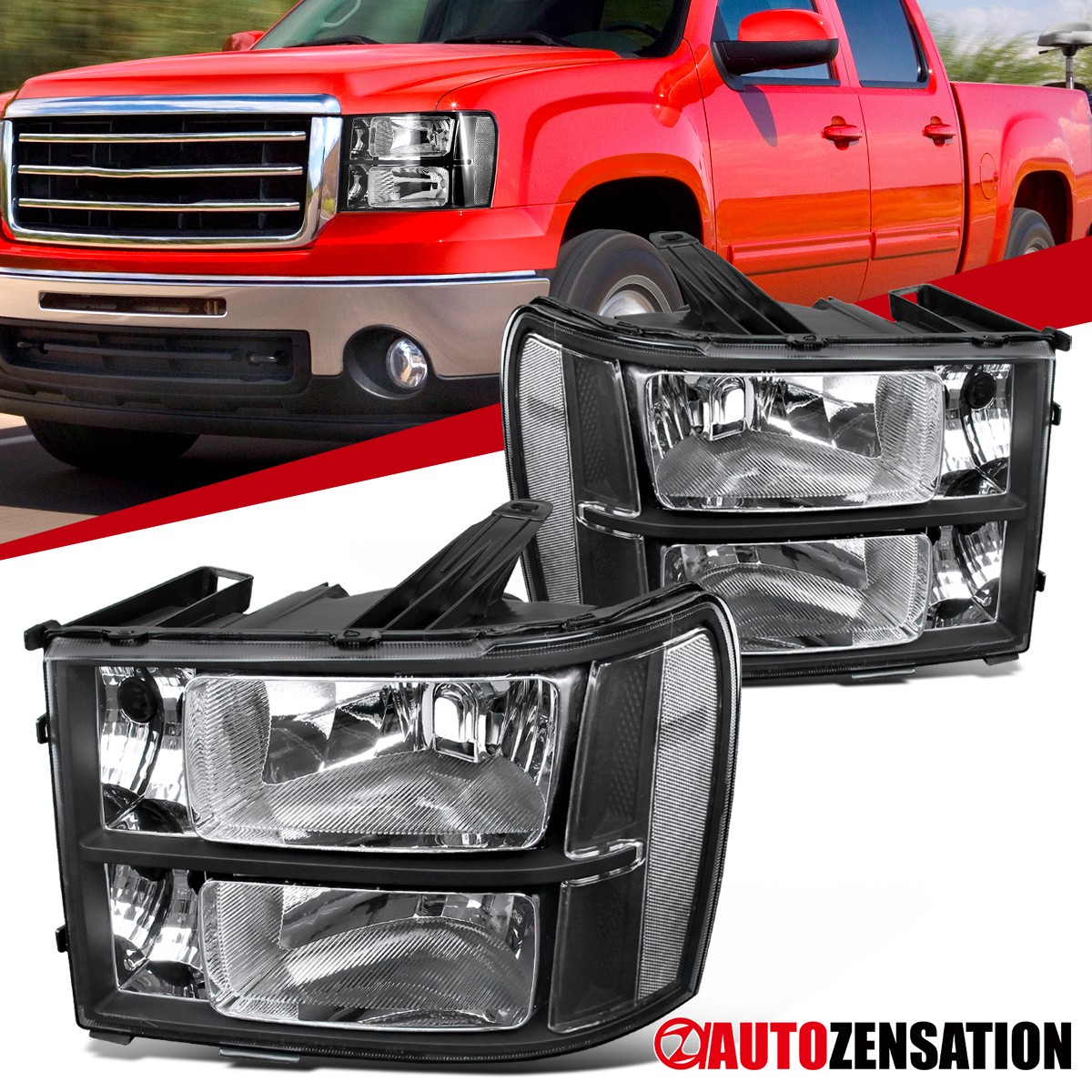 Fit 2007-2014 GMC Sierra 1500 2500HD 3500HD Black Headlights Lamps Left+Right Fit 2007-2014 GMC Sierra 1500 2500HD 3500HD Black Headlights Lamps Left+Right
