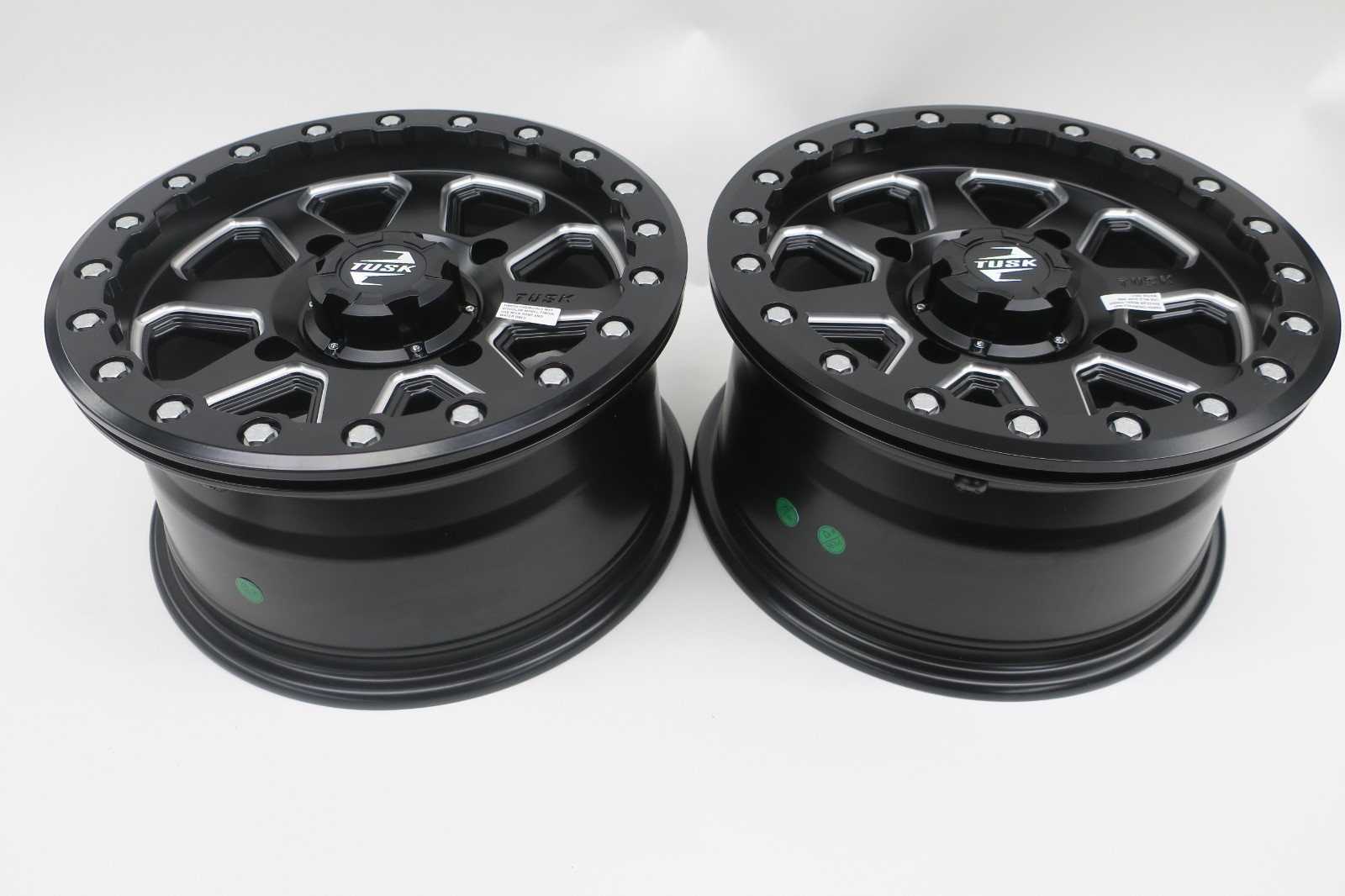 TWO - 4/156 Tusk Uinta Beadlock Wheels 14x7 5.0 + 2.0 Milled/Black. POLARIS