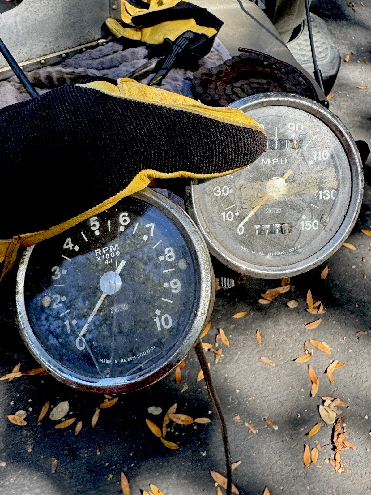 Large bulk lot of vintage British motorcycle parts. Smiths gauges, Lucas etc