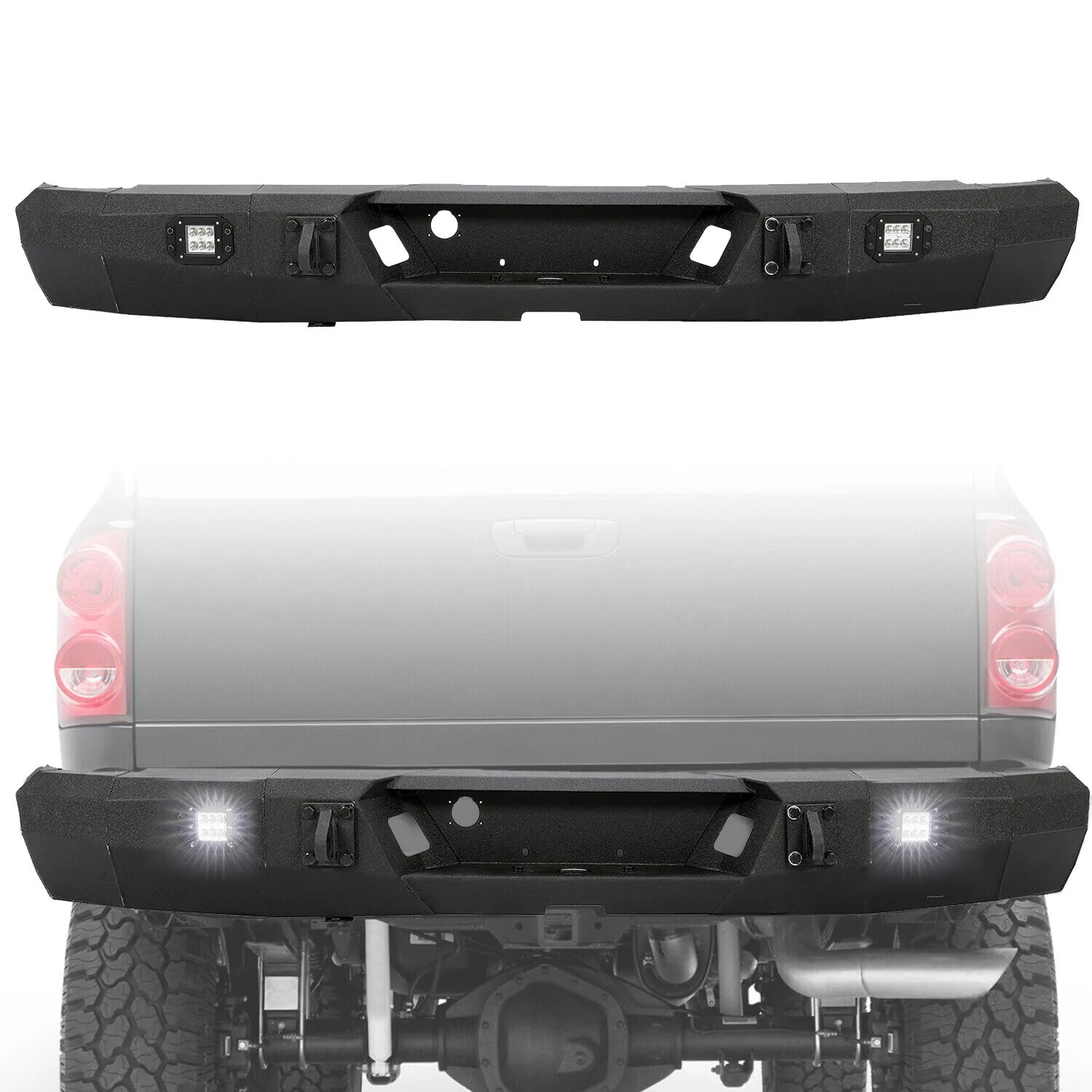 3Pc For 03-09 Dodge Ram 1500 2500 3500 Rear Bumper w/ License Plate w/ LED Light
