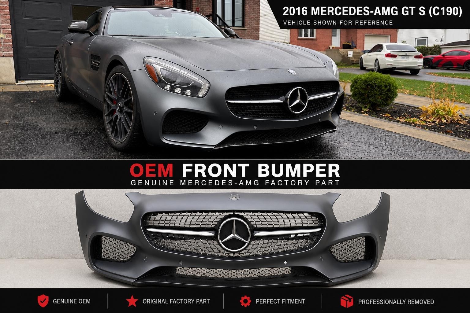 2015 - 2017 Mercedes AMG GT S GTS Coupe C190 OEM Front Bumper Cover A1908850025 2015 - 2017 Mercedes AMG GT S GTS Coupe C190 OEM Front Bumper Cover A1908850025