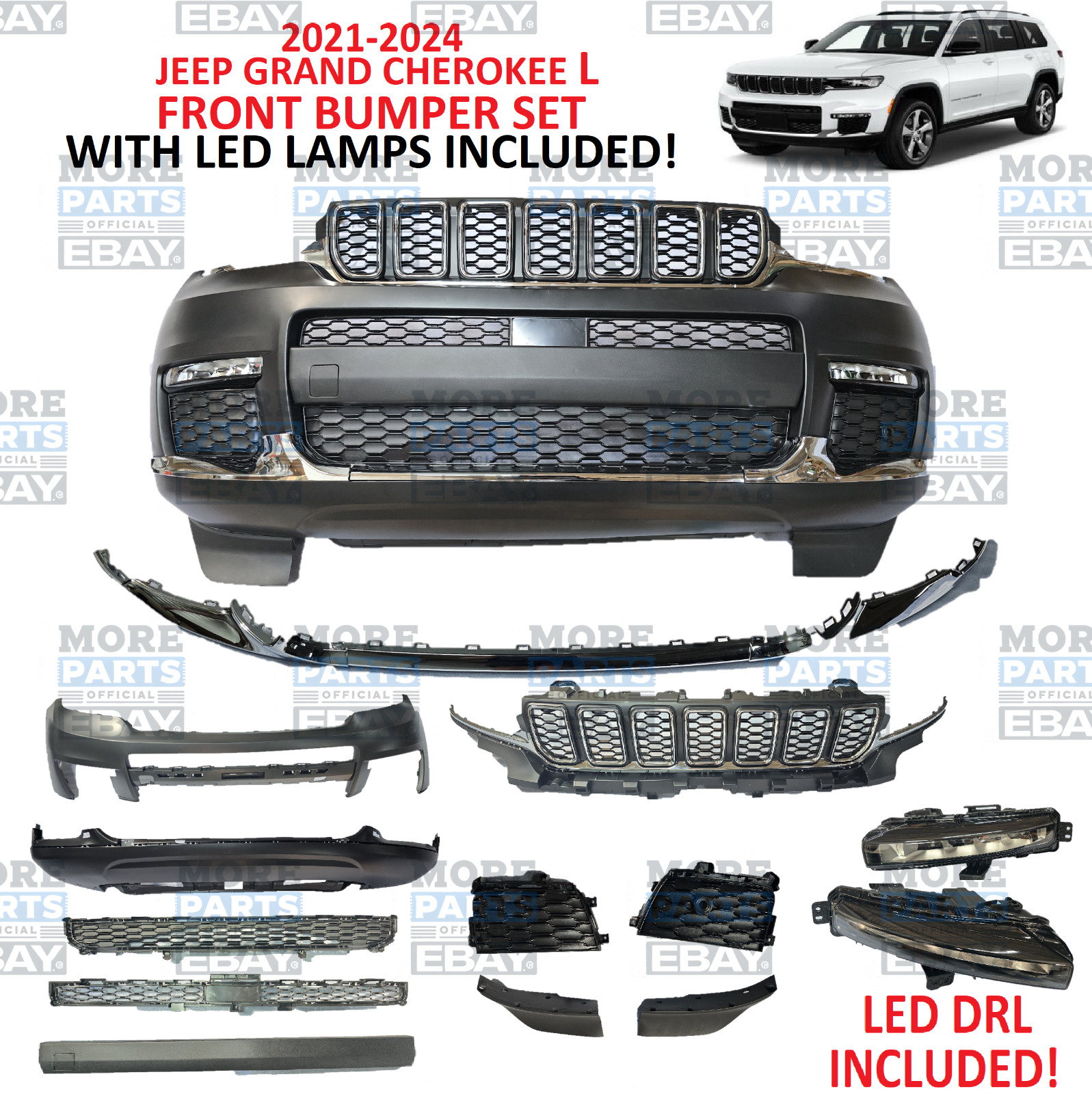 Front Bumper Assembly FOR 2021 2022 2023 2024  Jeep Grand Cherokee L WITH LED