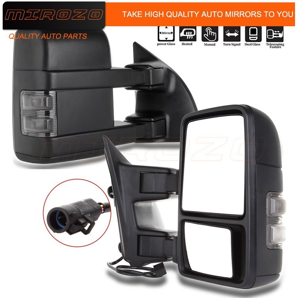 MIROZO For 1999-2007 Ford F250/F350/F450 Tow Mirrors Power Heated Smoke Signal