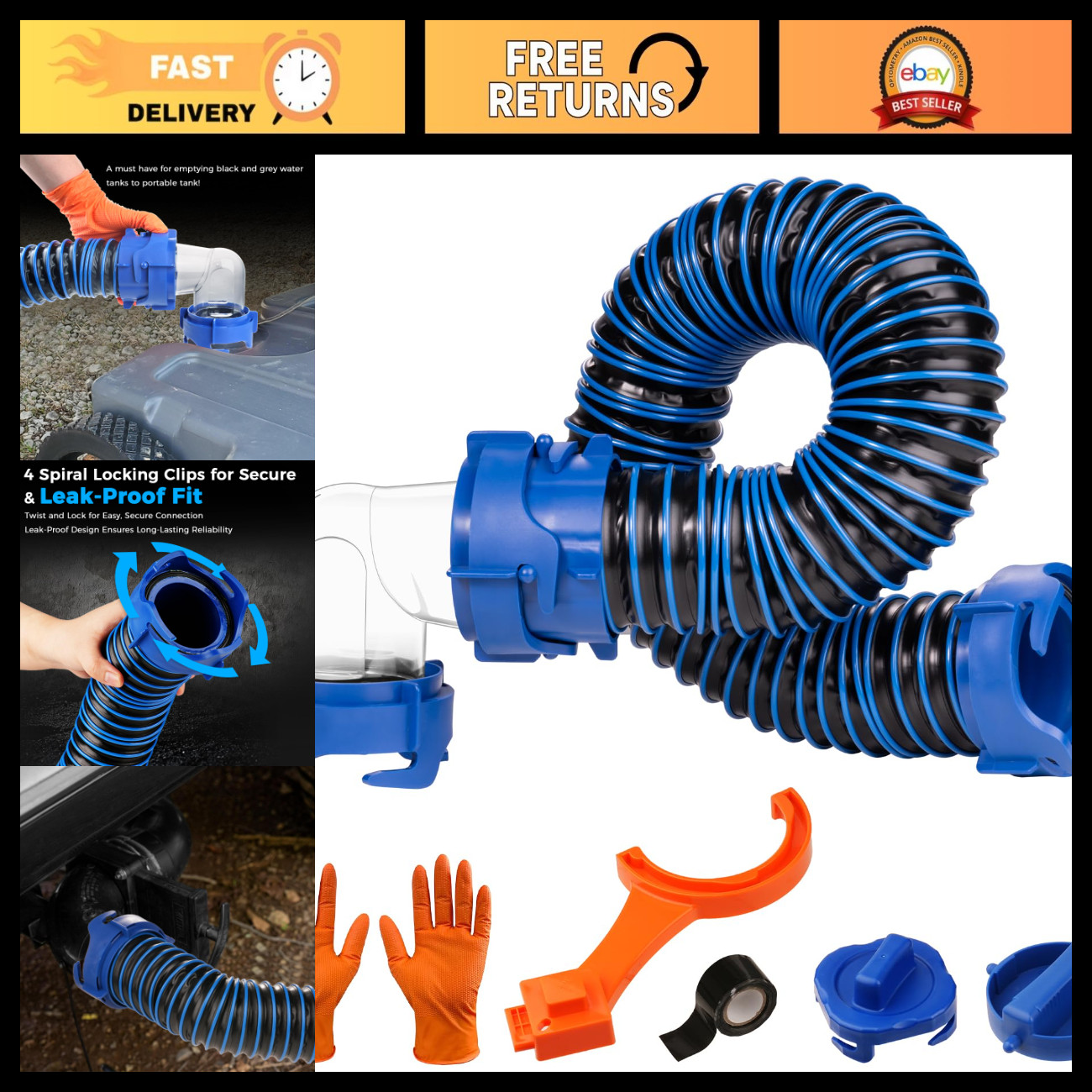 3FT RV Sewer Hose - Heavy Duty Black Tank Waste Hose for Portable RV Use 3FT RV Sewer Hose - Heavy Duty Black Tank Waste Hose for Portable RV Use