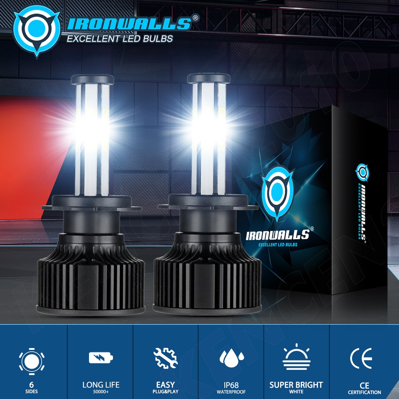 8/6/4-sides H11 H7 LED Headlight Bulb Kit High Low Beam 6000K White Super Bright