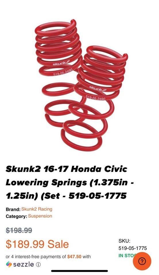 NEW Skunk2 519-05-1585 Lowering Spring for Honda Civic NEW Skunk2 519-05-1585 Lowering Spring for Honda Civic