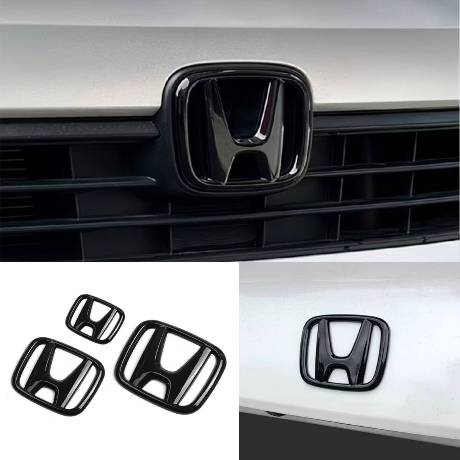3PCS For 2022-UP Civic 11th Glossy Black Front Griile Emblem Rear Badge
