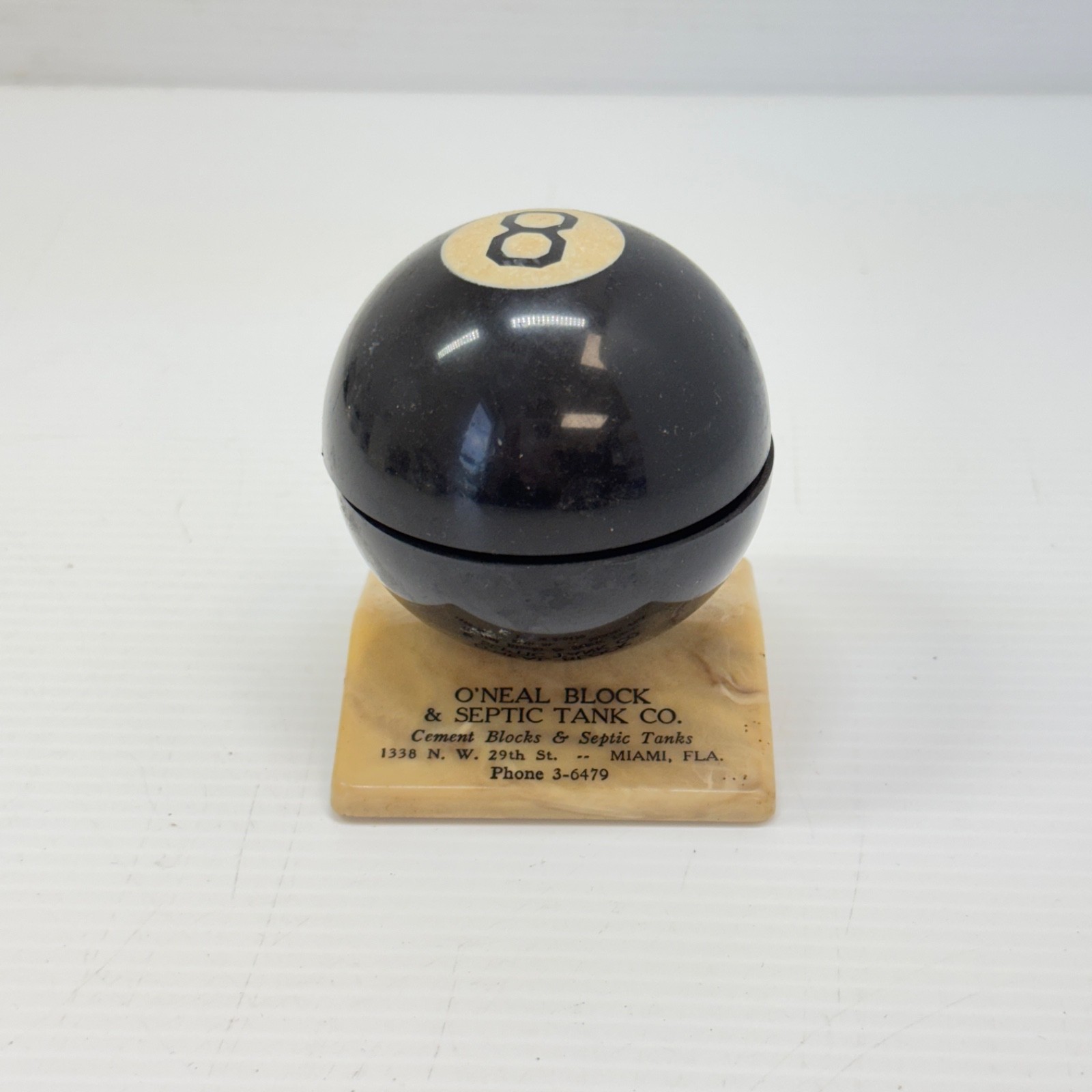Vintage 8 Ball Table Lighter Advertising O’Neal Block & Septic Tank Co Miami FL Vintage 8 Ball Table Lighter Advertising O’Neal Block & Septic Tank Co Miami FL