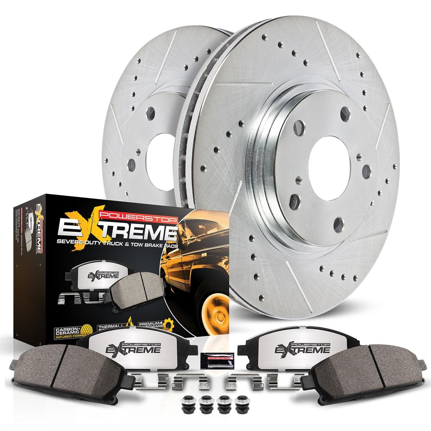 PowerStop K3073-36 Z36 Carbon-Fiber Brake Pad & Drilled/Slotted Brake Rotor Kit