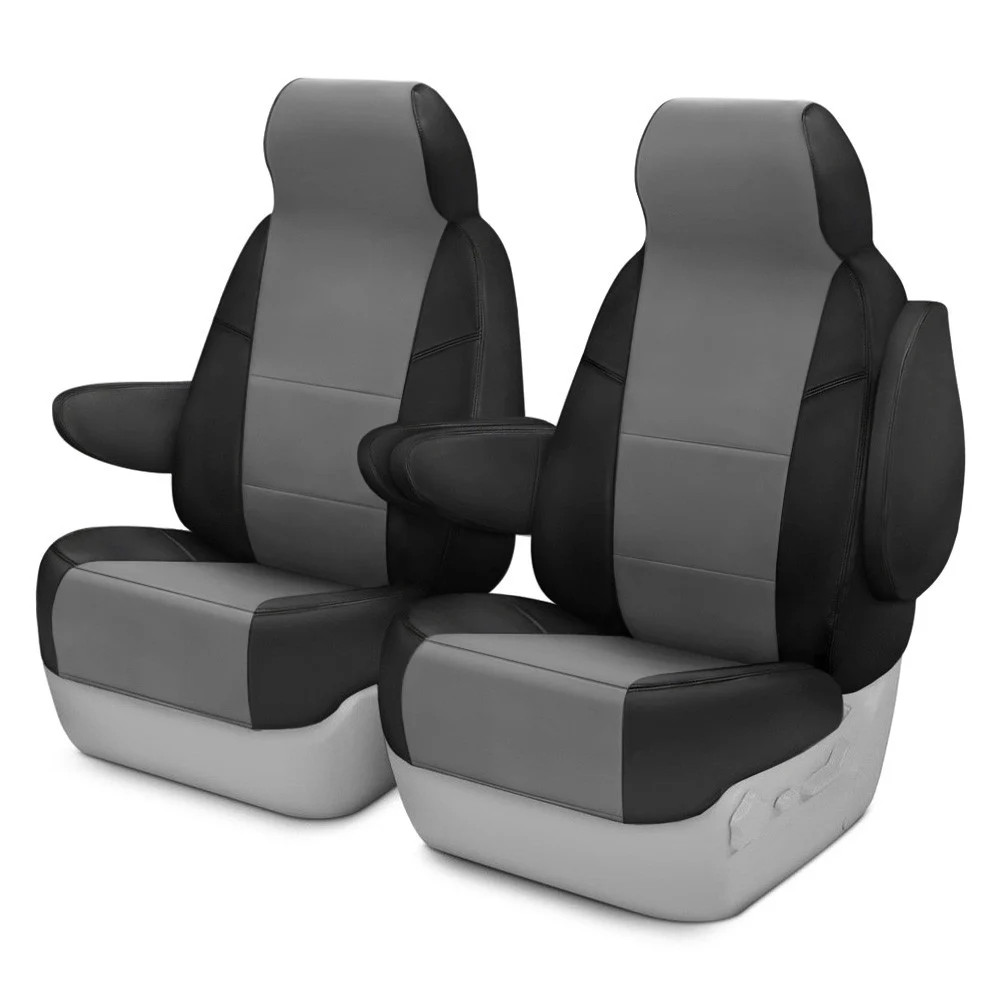 Coverking Premium Leatherette 1st Row Black & Medium Gray Custom Seat Covers