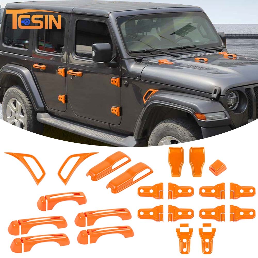 37pc Orange Door Handle/Hinge Cover Trims Kit Overlay For Jeep Wrangler JL 18-25 37pc Orange Door Handle/Hinge Cover Trims Kit Overlay For Jeep Wrangler JL 18-25