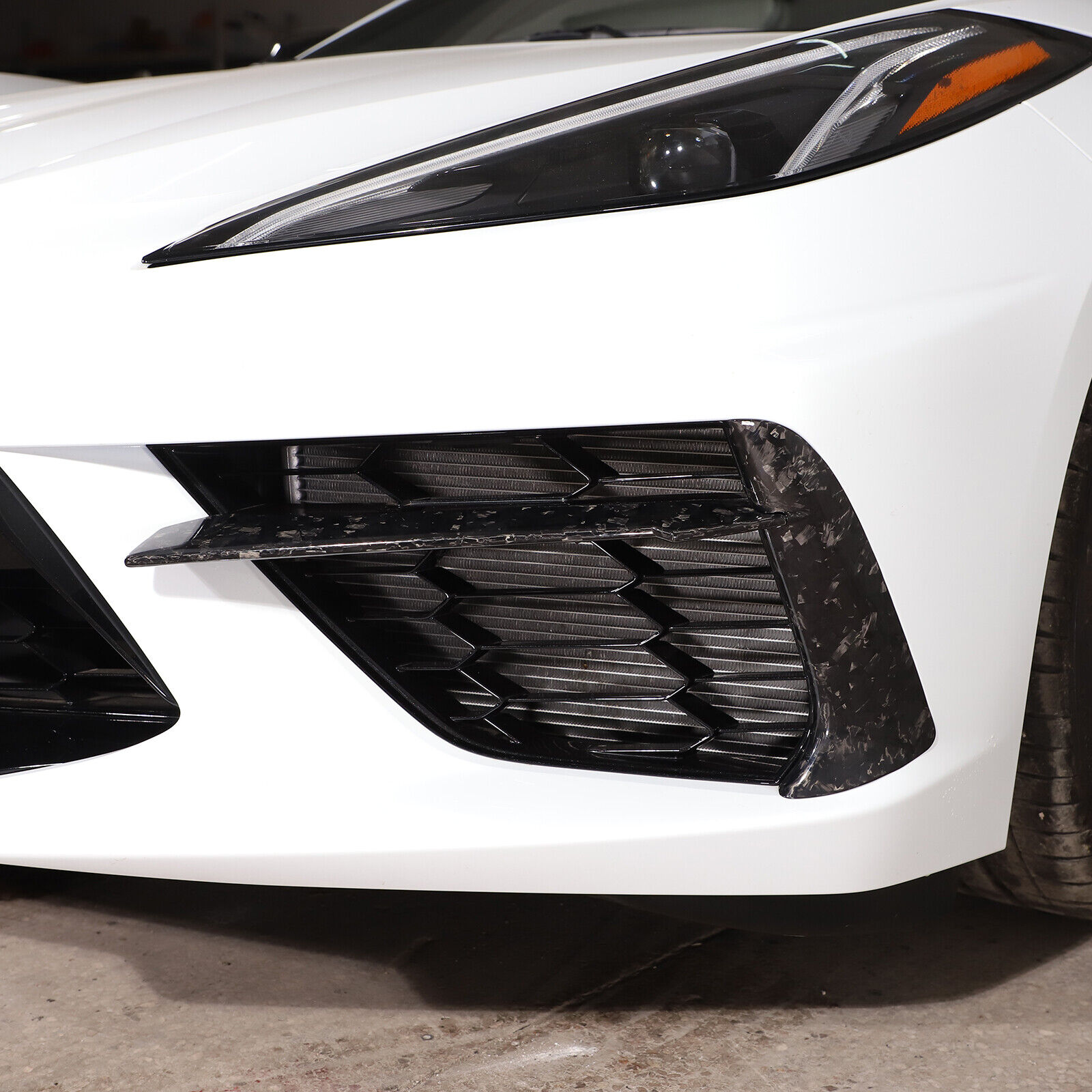 Forged Carbon Fiber Front Fog Lamp Bumper Cover Trim For Corvette C8 2020-2023