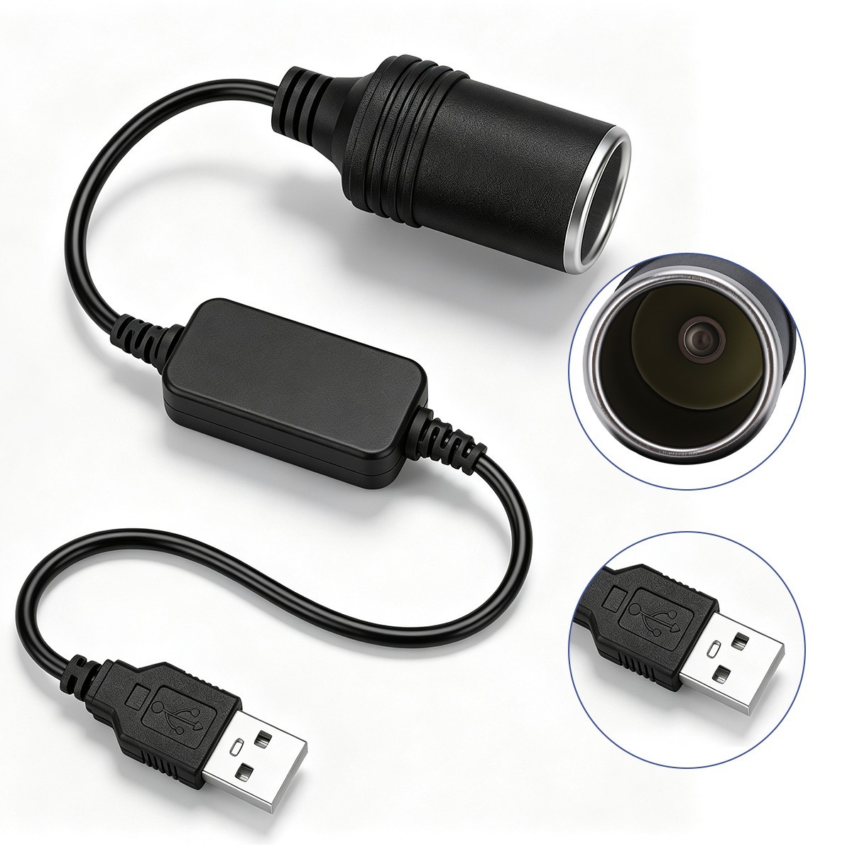 5V USB to 12V Car Cigarette Lighter Socket Adapter, Power Bank Converter for Car