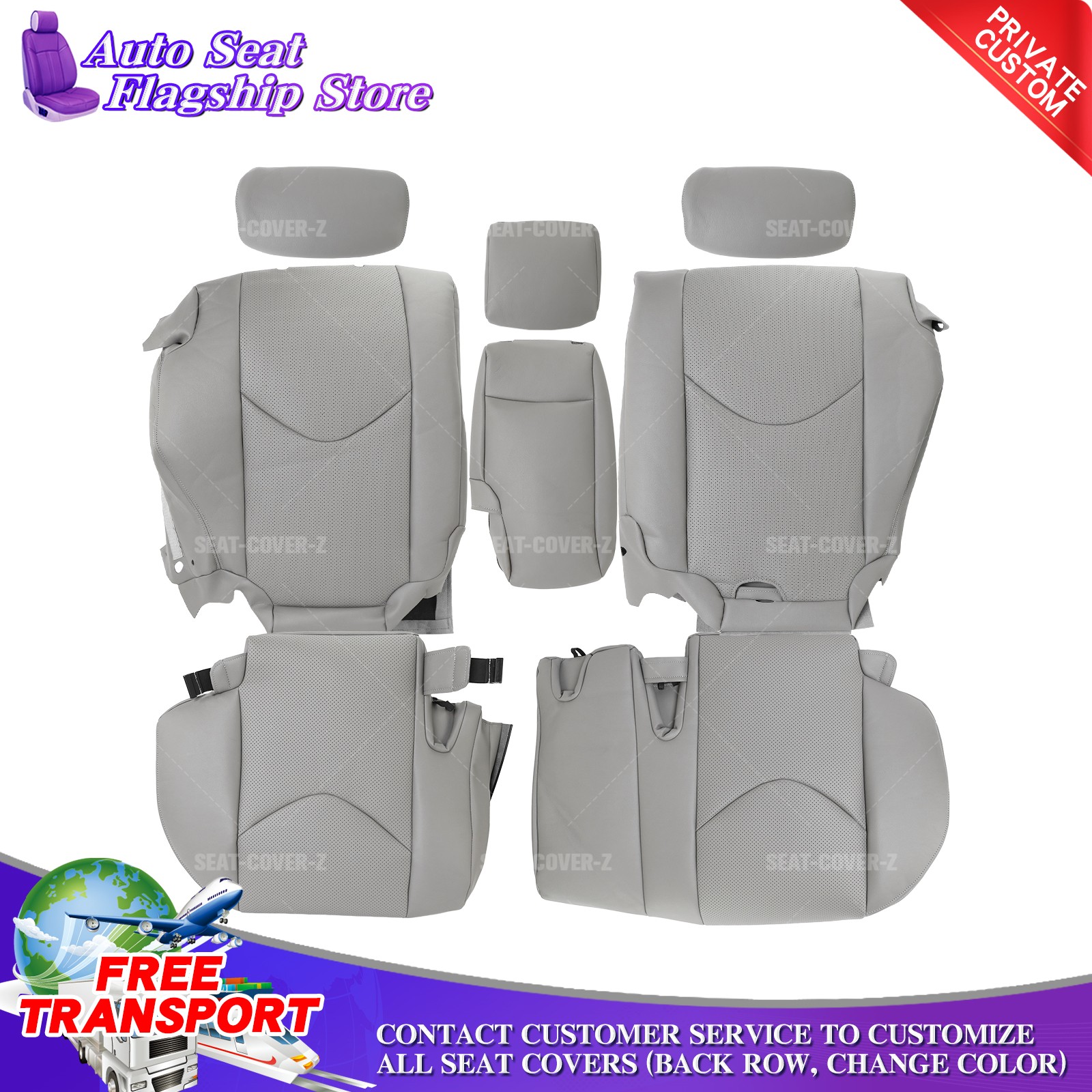 Fits 2006-2012 Toyota RAV4 Second Row Bottom Top Leather Seat Covers Ash Gray