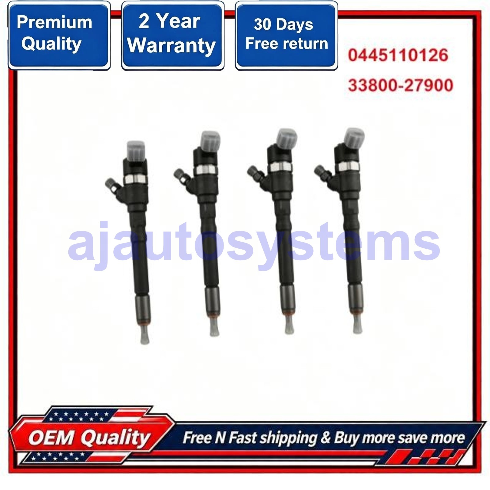 4X 0445110126 33800-27900 Diesel Fuel Injector Fits Hyundai Kia For Cummins