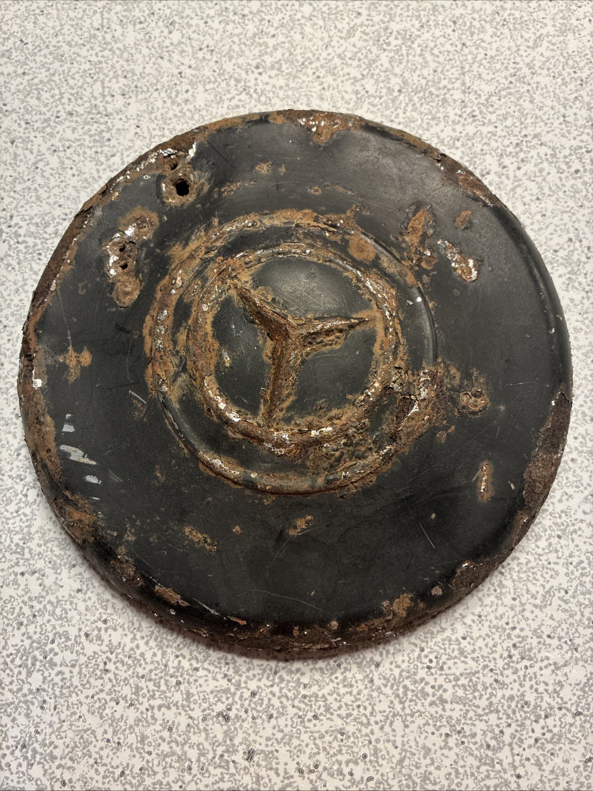 1940s Or 50s Mercedes Benz Hub Cap Relic. Rusted. May Be Military 1940s Or 50s Mercedes Benz Hub Cap Relic. Rusted. May Be Military
