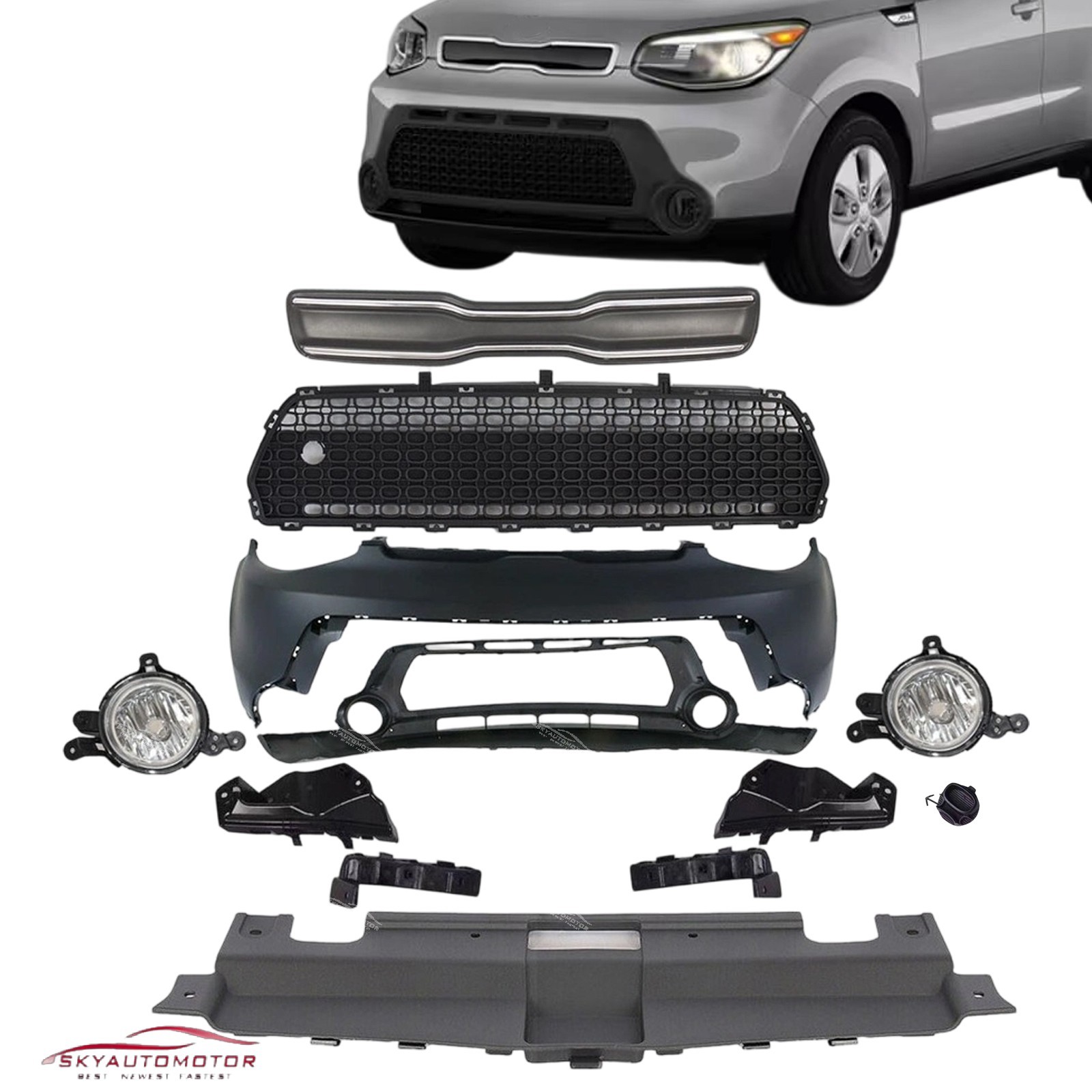 For Kia Soul 2014-2016 15 Front Upper Lower Grille/Bumper Cover/Fog Lights 11PCS