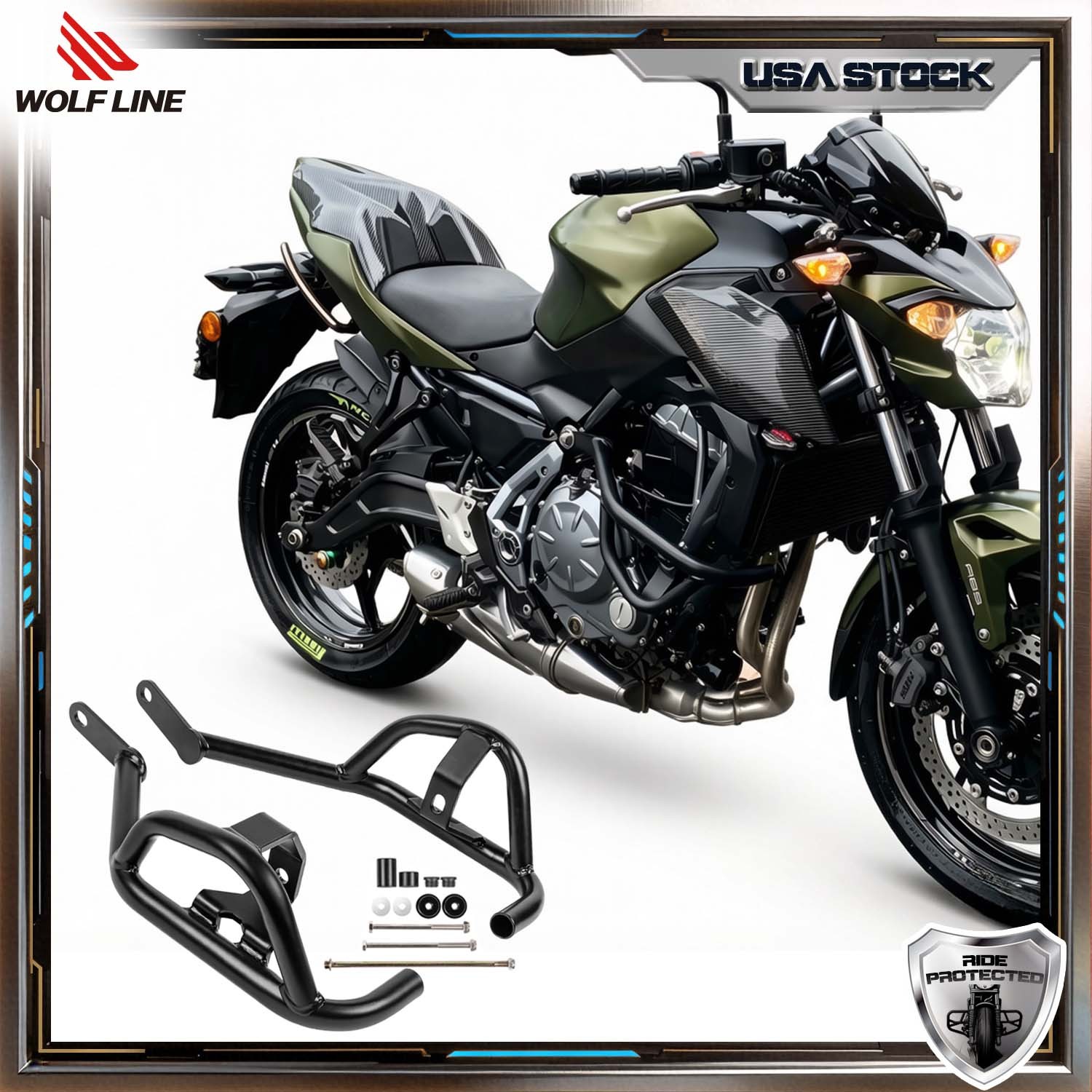 WOLFLINE Crash Bar For Kawasaki Z650 S 2017-2026 Engine Guard Frame Protect Cage