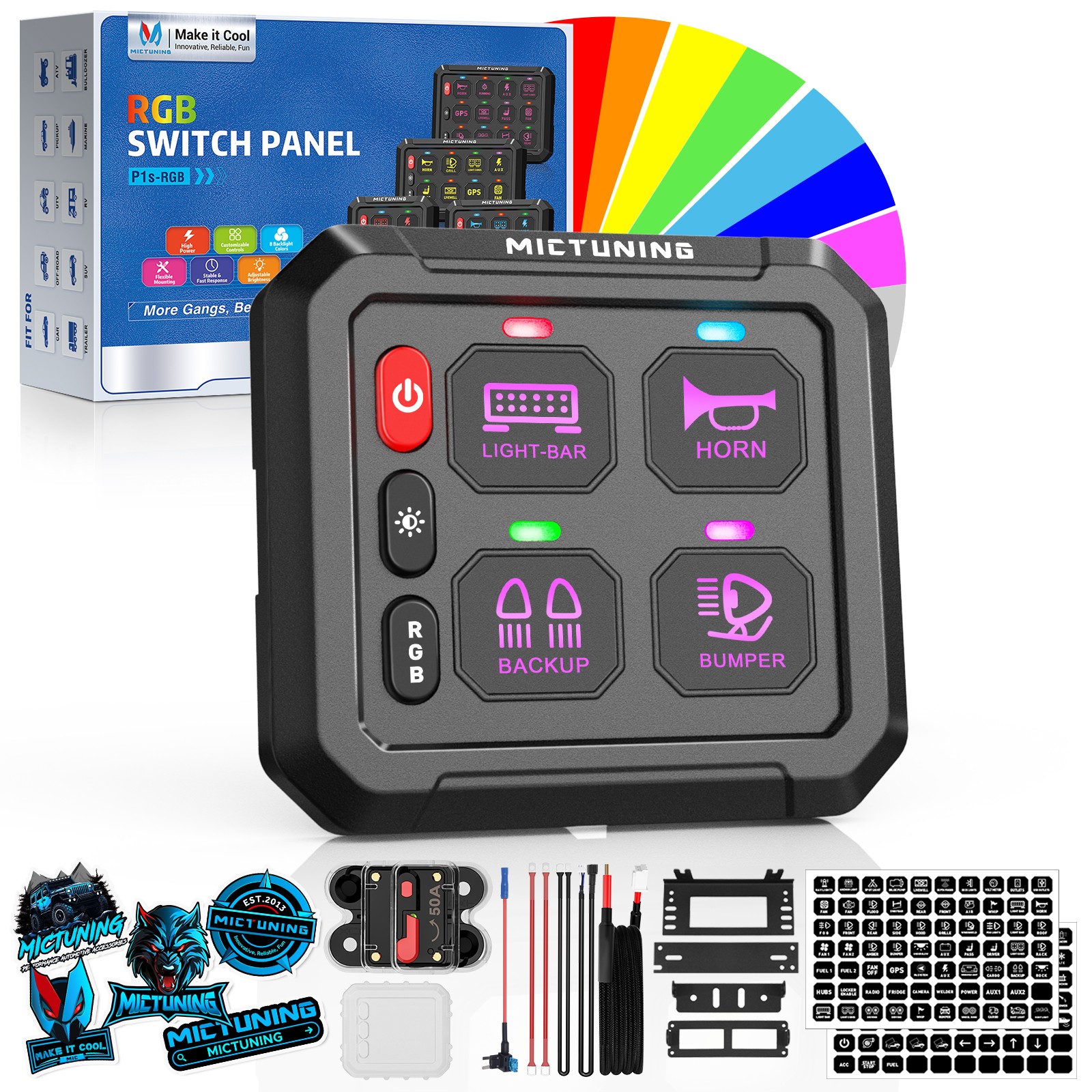 MICTUNING RGB 4 Gang Switch Panel 12v LED Circuit Control Relay System Box Truck MICTUNING RGB 4 Gang Switch Panel 12v LED Circuit Control Relay System Box Truck