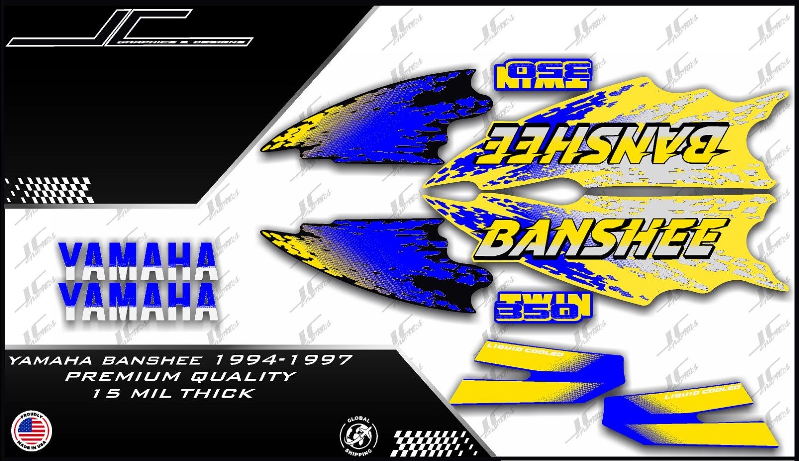 1994-1997 yamaha banshee full graphics kit decals stickers THICK AND HIGH GLOSS