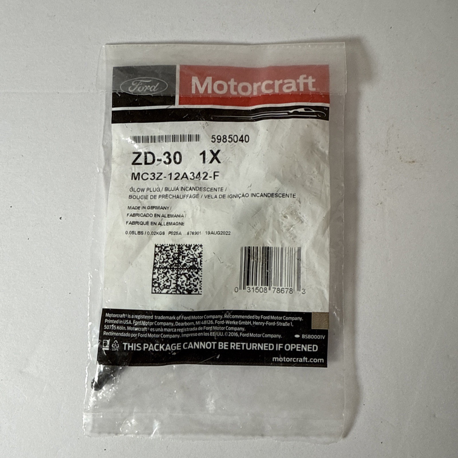 OEM NEW 1994-2003 FORD SUPERDUTY 7.3L GLOWPLUG MC3Z 12A342 F OEM NEW 1994-2003 FORD SUPERDUTY 7.3L GLOWPLUG MC3Z 12A342 F