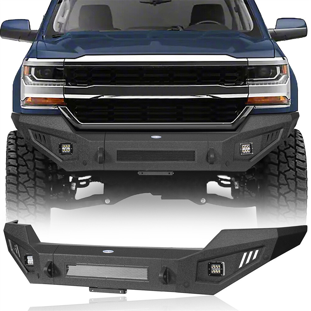 Fit 2016 2017 2018 Chevy Silverado 1500 Offroad Front Steel Bumper w/ LED Lights