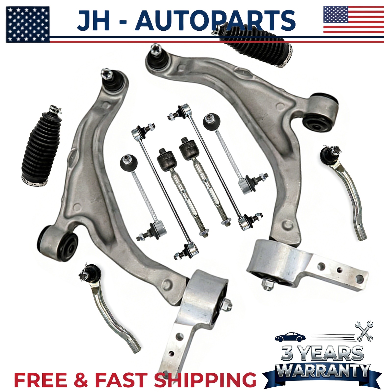 12x Suspension Kit Front Lower Control Arms Sway Bar Tie Rod For 07-13 Acura MDX