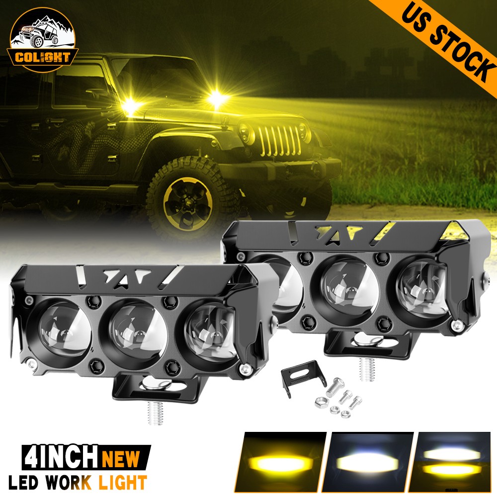 2x LED Spot Lights Auxiliary Headlight Driving Fog Lamp Yellow White Hi/Low Beam