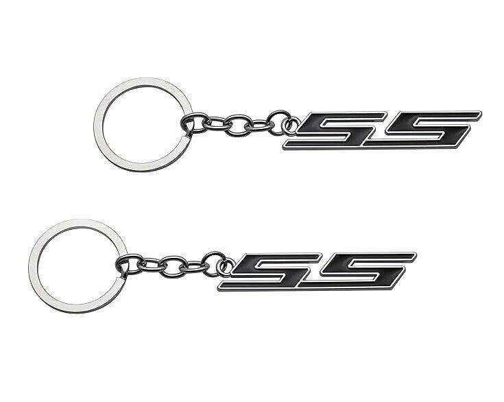 2Pcs Chrome Finish Super Sport SS Key Chain 3D Metal Keychain Fob Ring (Black)