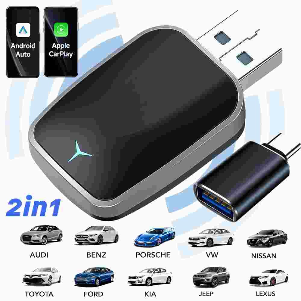2-in-1 Wireless Carplay Android IOS Auto Adapter Mini Box Plug &Play Car Dongle 2-in-1 Wireless Carplay Android IOS Auto Adapter Mini Box Plug &Play Car Dongle