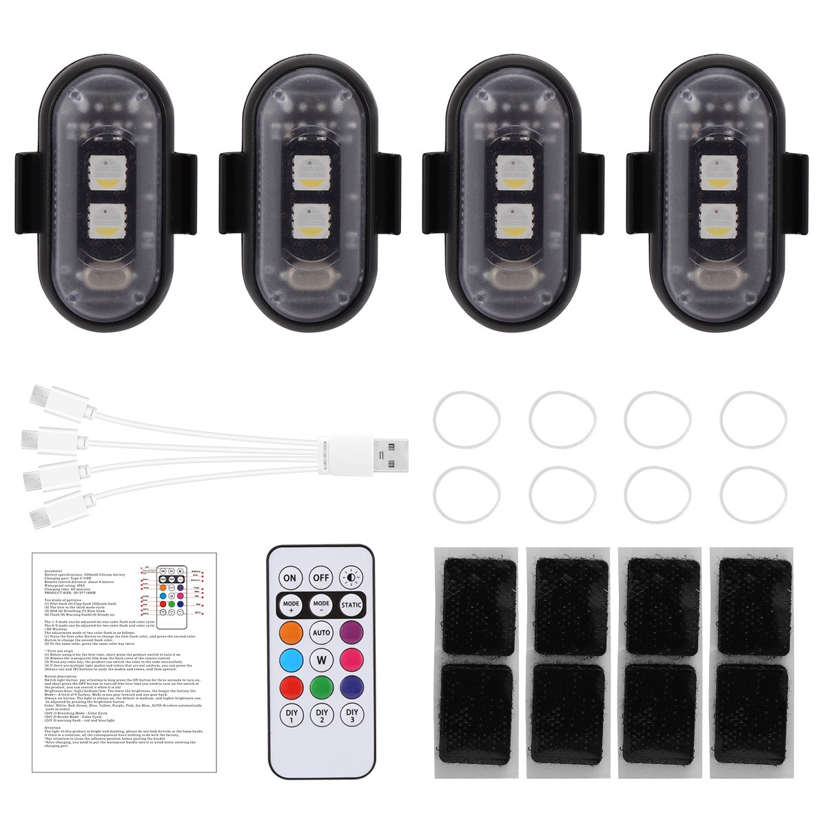 RGB Led Car Ambient Lights Rechargeable Wireless Light For Motorcycle, Drone