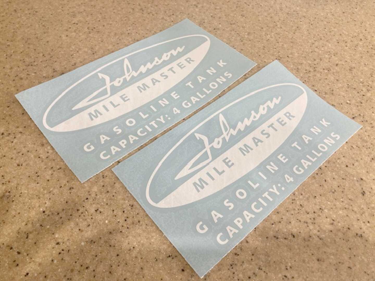 Johnson Vintage Mile Master Tank 4 Gal Decal 2-PAK  + FREE Fish Decal